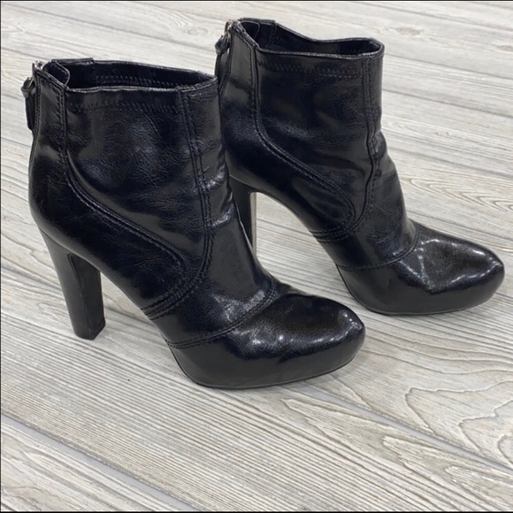 Franco Sarto Shoes - FRANCO SARTO BLACK LEATHER HIGH HEELED ANKLE BOOTS
